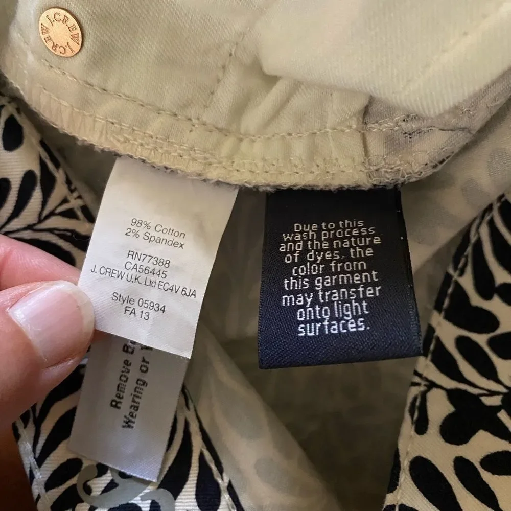 J. Crew Fern Print Mid-rise‎ Toothpick Jeans
